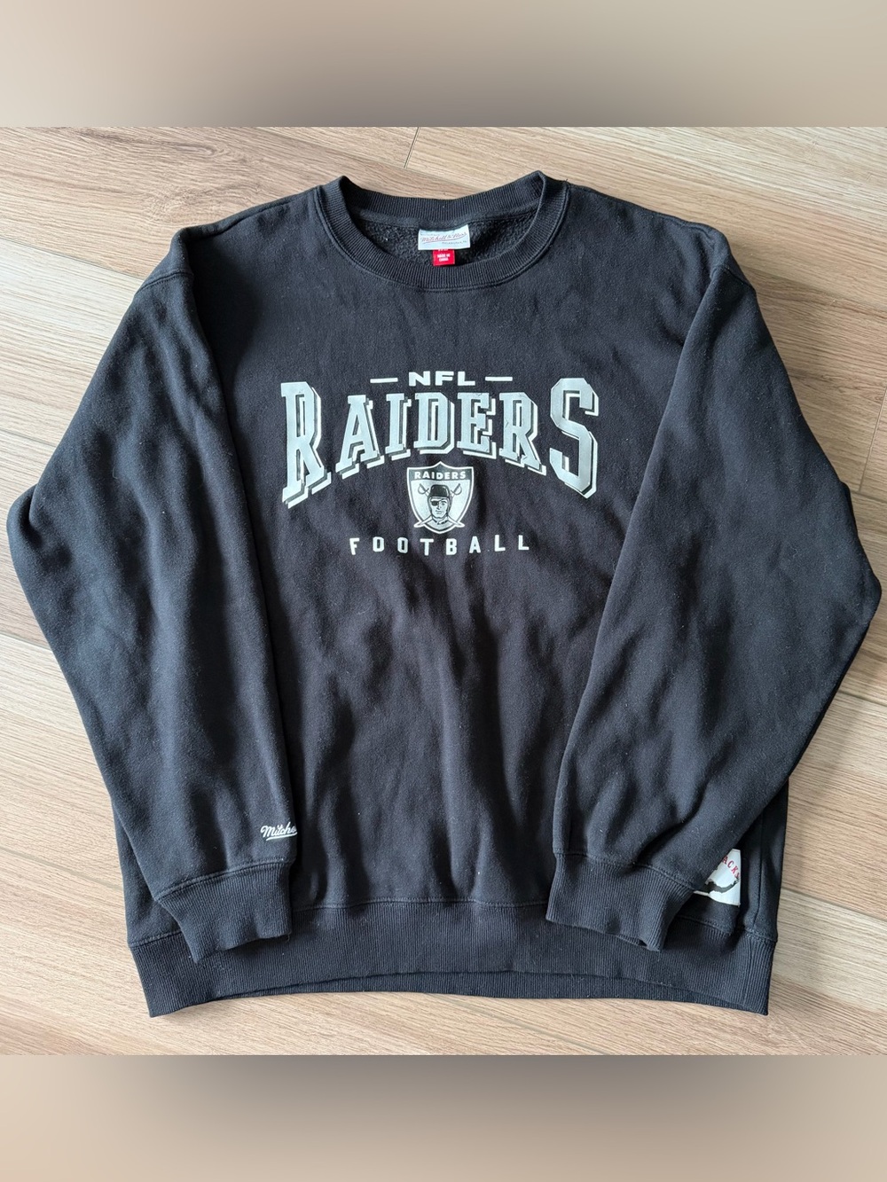 Las Vegas Raiders Mitchell & Ness NFL Black Football Crewneck Sweatshirt